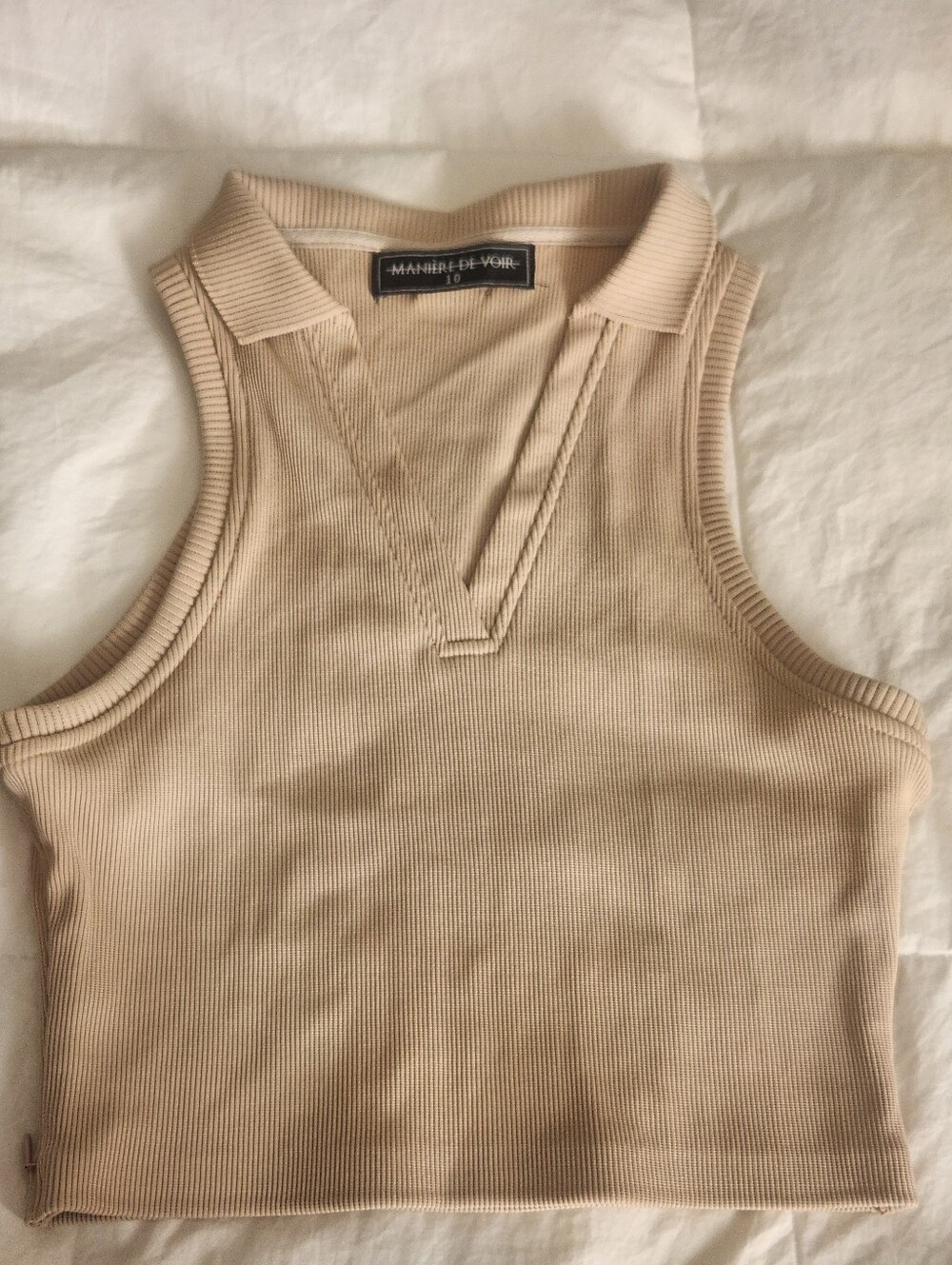 Manière De Voir ribbed knit polo crop top Size 10